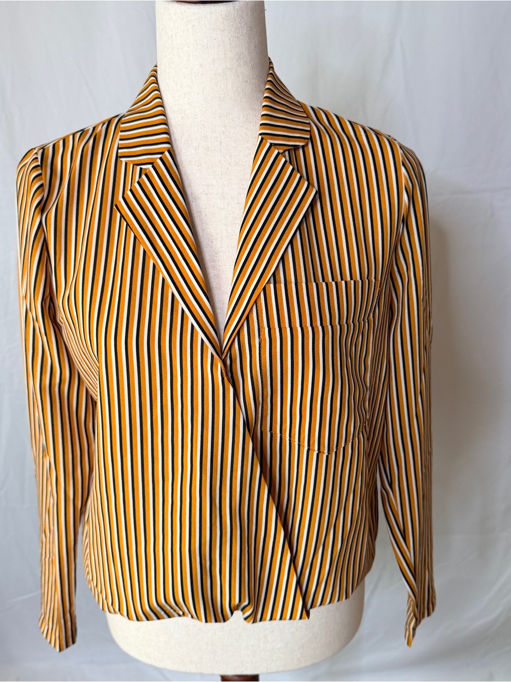 Forever 21‎ Striped Mustard faux Wrap blouse Women, retro, career girlboss vibes